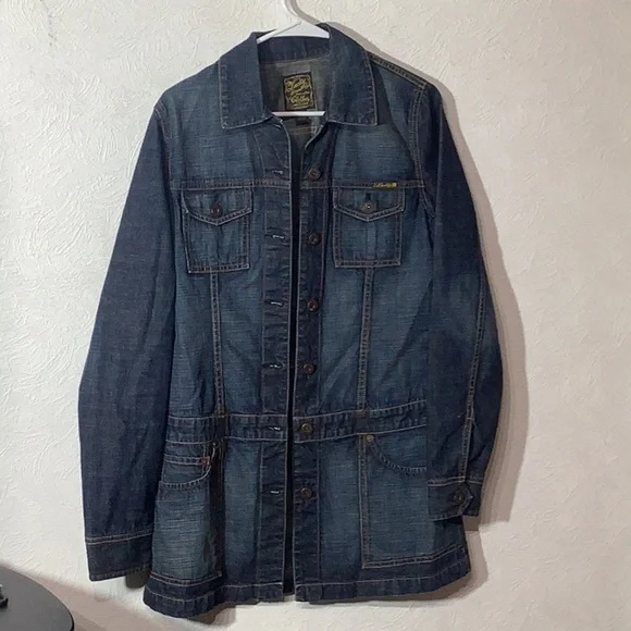 Lucky Brand - Sz M - 100% cotton denim long jacket slit pockets - button closure - Picture 2 of 10